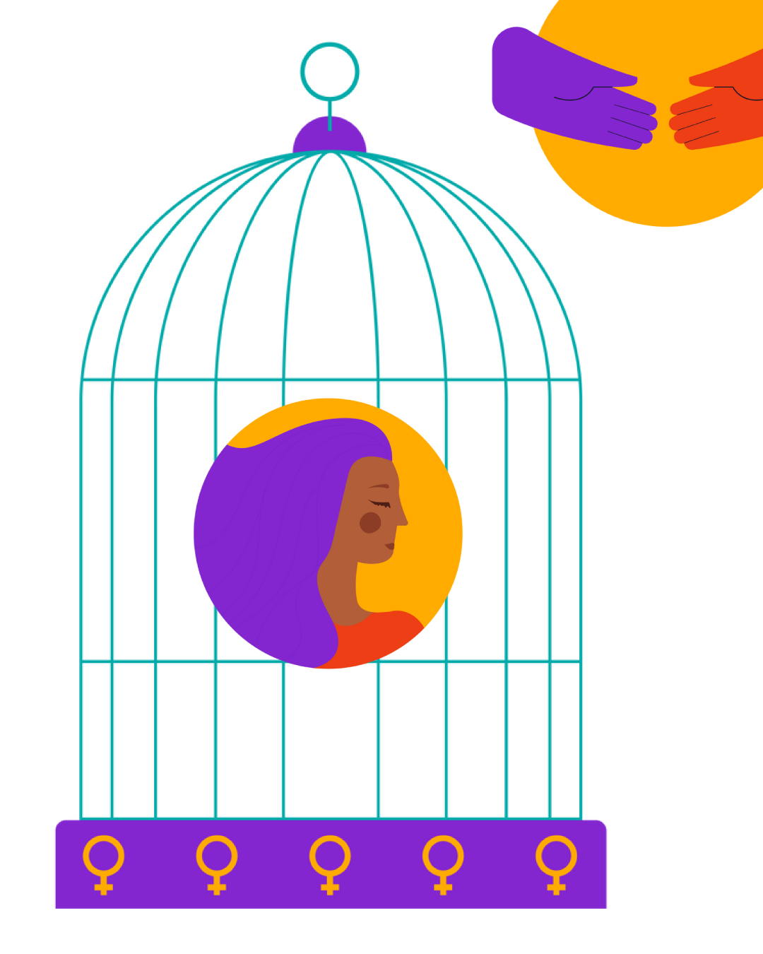 Ilustración de una mujer dentro de una Jaula
