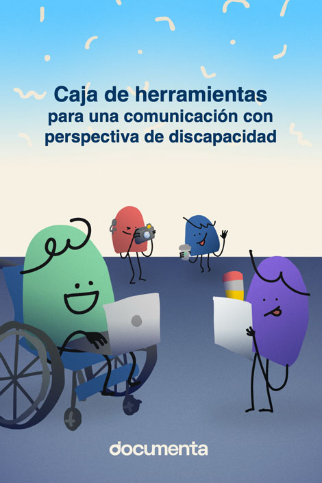 Portada del informe donde se ven ilustraciones de personajes de colores como gomitas que hacen labores de comunicación