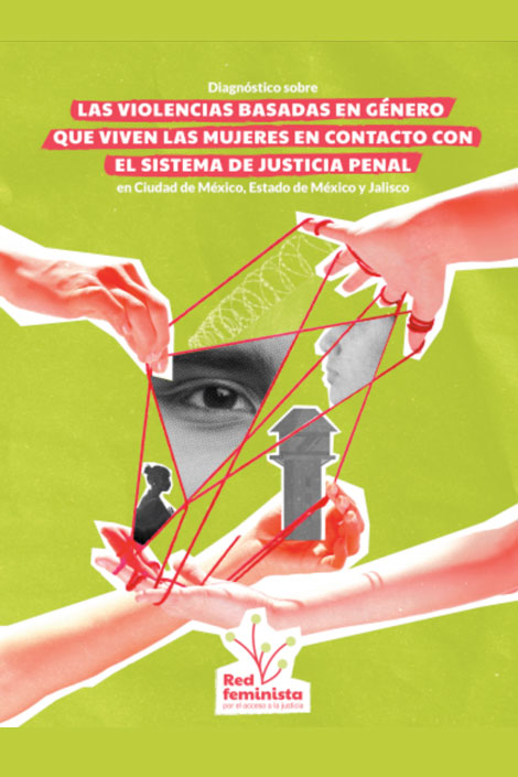 Portada del libro donde se ve Una ilustración de un ojo dentro de un tríangulo hecho por hilos que salen de los dedos de una mano, además de otros objetos como la silueta de una mujer y un panóptico