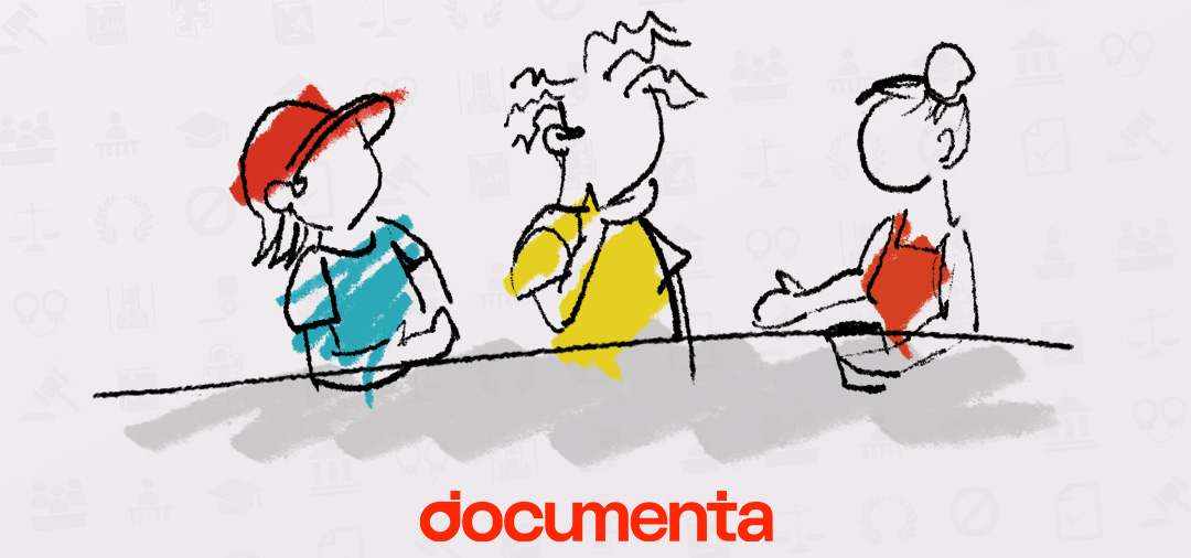 En la ilustración tres menores conversan entre ellos