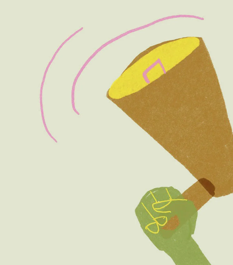 En la ilustración una mano sostiene un megáfono